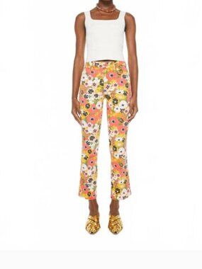 Mother The Mid Rise Smokin Double Flood Flowers Al Fresco Jeans Pants Size 33